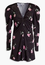 Ganni Black Floral-Print Long Sleeve Dress. M