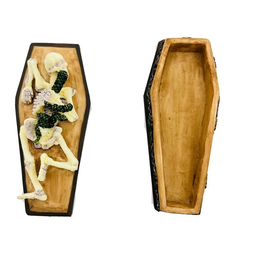 Vintage Halloween Coffin Trinket Box, Skeleton & Snake, Gothic, Decor, NOS, NEW - Picture 2 of 5