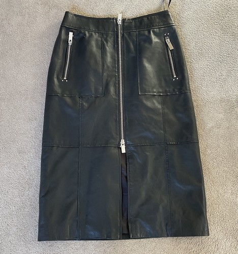 River Island Studio Black Genuine Leather Panelled Skirt - Size 14 NEW Rrp £150 - 第 1/6 張圖片