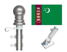 Turkmenistan 3'x5' Polyester Flag & Spinner Flagpole Set w/Adjustable Bracket