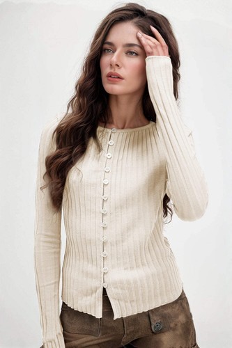 Basic Bae Texture Button Up Round Neck Long Sleeve Top - Picture 11 of 19