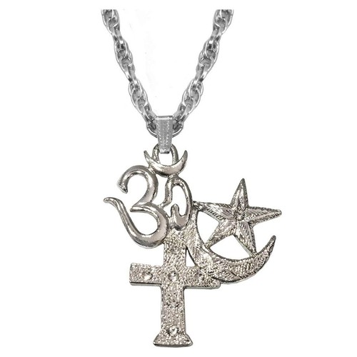 Religious Jewelry Om Allah Cross Silver Metal Necklace Pendant - Picture 2 of 3