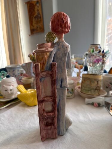 Vintage Ceramic Wedding couple,slim & tall Figurine 13" tall Art pottery unique - Picture 5 of 15