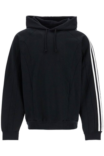 Y-3 Black Cotton And Recycled Polyester Hoodie White Raglan Stripes