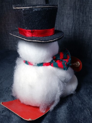 Vintage Snowman On Sled Made Of Cardboard and Cotton Christmas Kitchy - Foto 4 di 9
