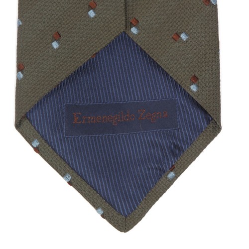 ERMENEGILDO ZEGNA Olive Green Geometric Brown Blue Cube Men's Silk Neck Tie - Picture 4 of 4