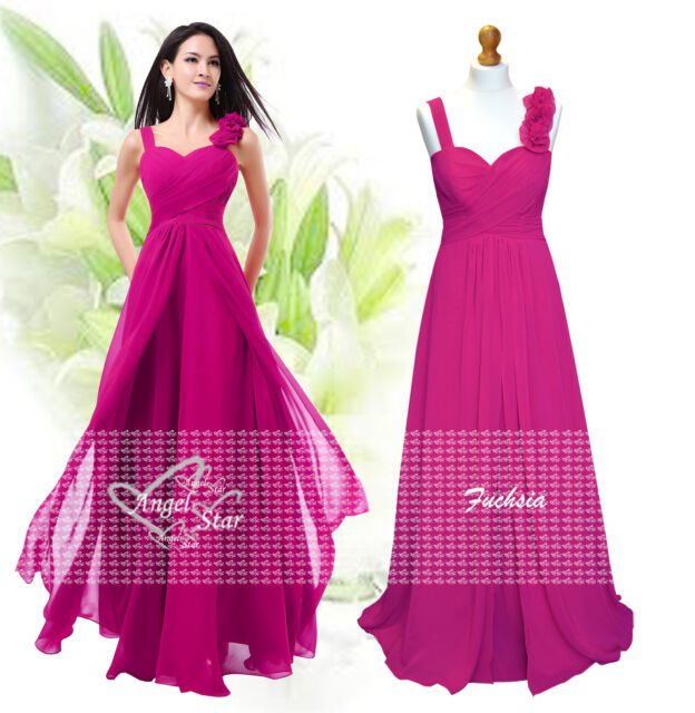 Formal Chiffon Long Evening Ball Gown Party Prom Wedding Bridesmaid Dress Uk Fuchsia 6 8