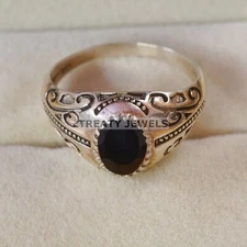 Black Onyx Oval Cut Gemstone With 925 Sterling Silver Ring For Men's #A795