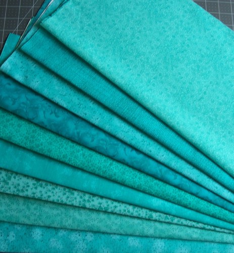 9 Fat Quarters Bundle Tonal Caribbean Blue Green tone on tone Fabric Precut