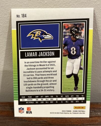 2022 Score LAMAR JACKSON #184 Gold 🔥 Baltimore Ravens - Picture 2 of 3