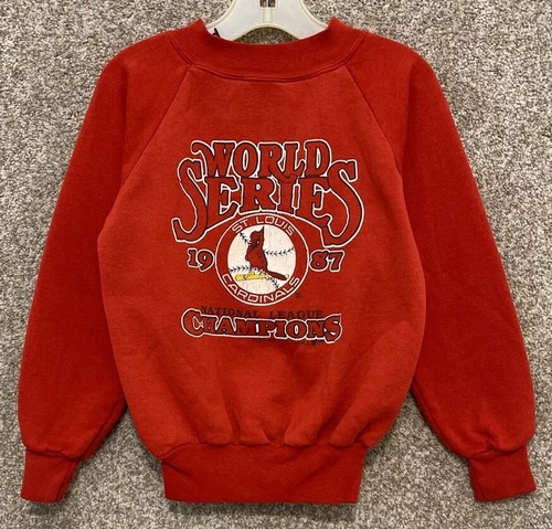 Vintage 80s 1987 St. Louis Cardinals World Series Sweatshirt YOUTH Size Small - Foto 1 di 12