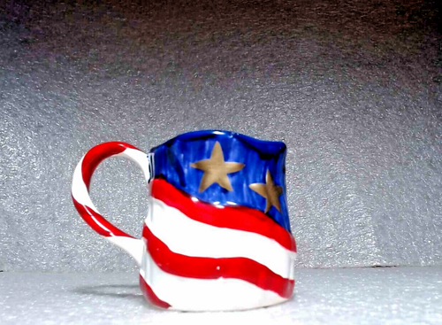 Coffee cup American flag distressed  pottery 6 ounce - Picture 5 of 9