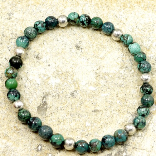 Blue Turquoise Bracelet Round Beads Stretch Healing Gemstone Kingman - Picture 4 of 6