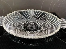 Hazel Atlas 573 Clear Handled Olive Dish Oval Relish Vintage Patterned Glass