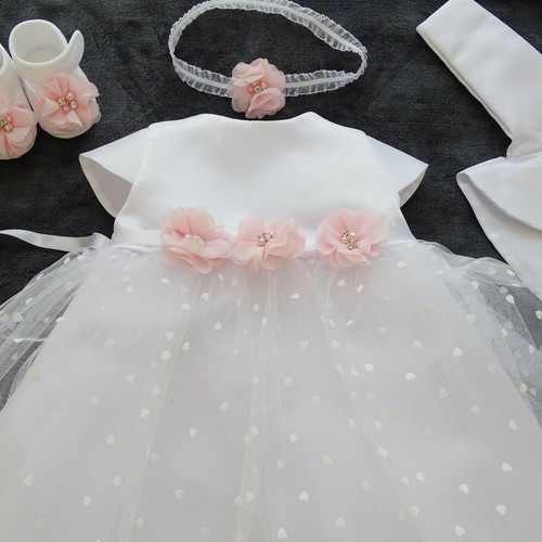 4 TLG SET TRAUMHAFTES TAUFKLEID+Stirnband + Bolero +Schuhe 56 -98 Top QUALITÄT - Bild 5 von 7