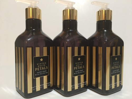 NEW 3 BATH & BODY WORKS WINTER WHITE PETALS HAND SOAP WASH 10 FL OZ OLIVE OIL - Picture 4 of 4