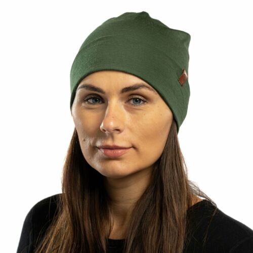 Merino Wool Women Warm Slouchy Beanie * Outdoor Windproof Winter Hat Dark Green - Picture 3 of 4