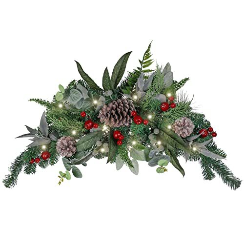 Pre-Lit Christmas Swag for Decorating Outdoor, 24 Inch Red Brown Mailbox Swag - Picture 2 of 8