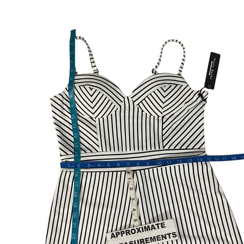 Haute Monde Jumpsuit Womens Large Striped Sweetheart Nautical Black White Date - Picture 15 of 18