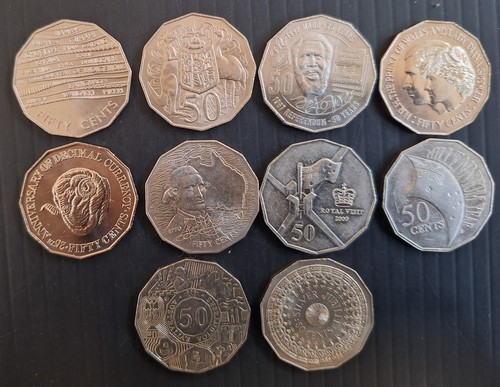 1980s-2000s Australia lot of 10 Commemorative 50c coins EF to UNC - Bild 1 von 5