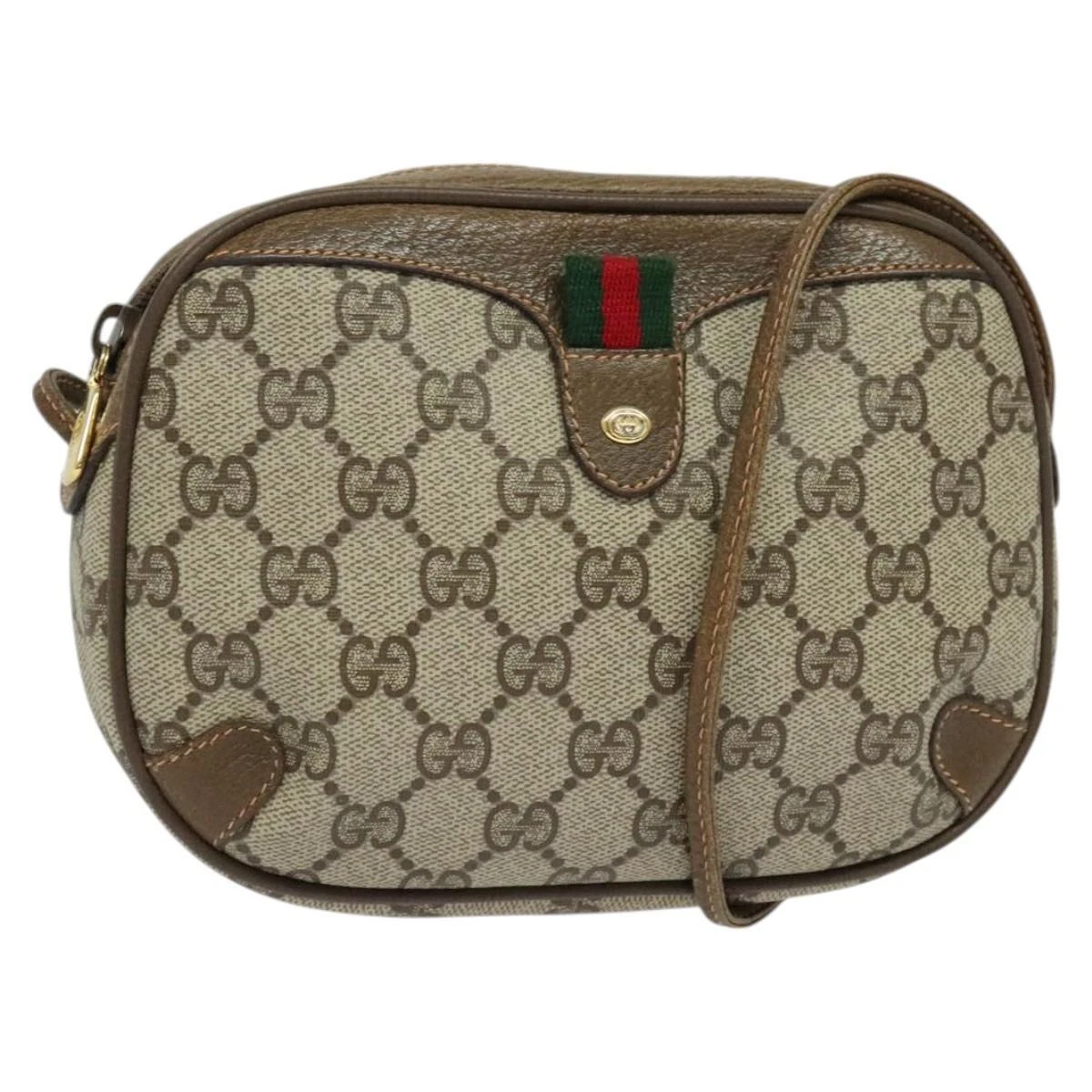 Sac à bandoulière GUCCI GG Supreme Web Sherry Line PVC beige or authentique hk2136