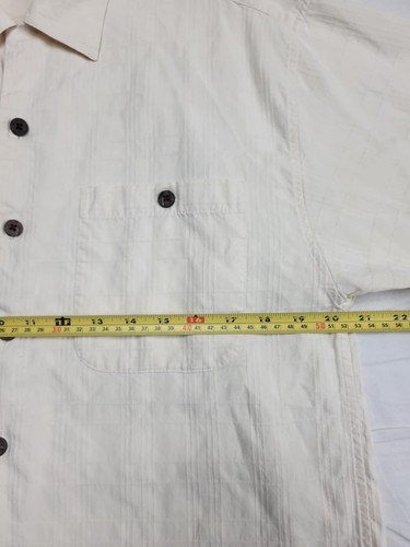 Camisa abotonada 100 % seda Porcini para hombre talla mediana beige manga corta - Imagen 4 de 6
