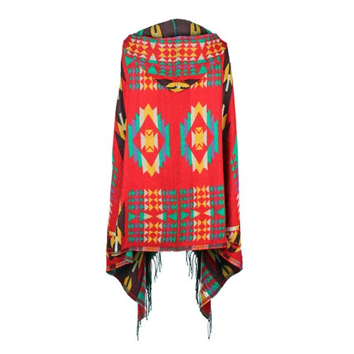 Lady Ethnic Hooded Cloak Knit Poncho Blanket Wrap Shawl Sweater Cardigan Autumn - Picture 7 of 21