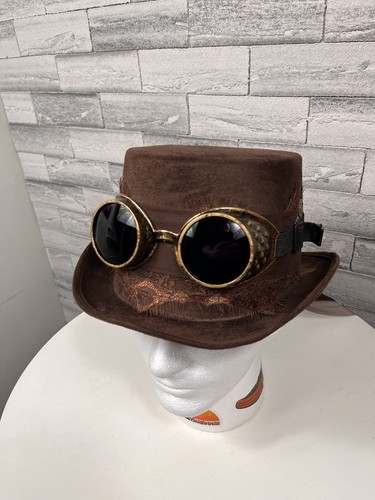 Steampunk Top Hat with Goggles for Cosplay Comic Con Halloween Party Brown New - Picture 2 of 9
