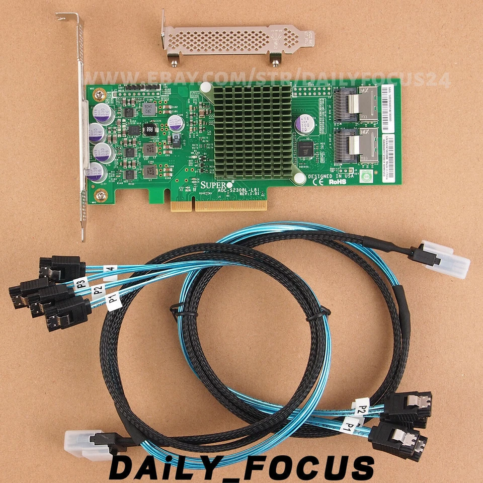 AOC-S2308L-L8I IT MODE PCI-E 3.0 SAS2308 ZFS UNRAID HBA 6Gbps 2x SFF-8087 SATA - Image 2 of 4