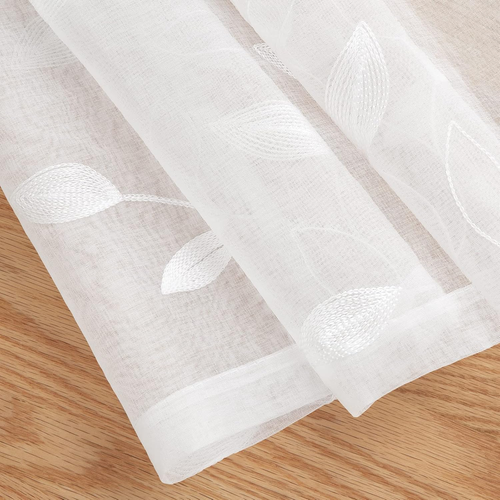 Taupe Sheer Curtains 52x84" 2 Panels Floral Embroidered Voile Drapes - 第 6/13 張圖片