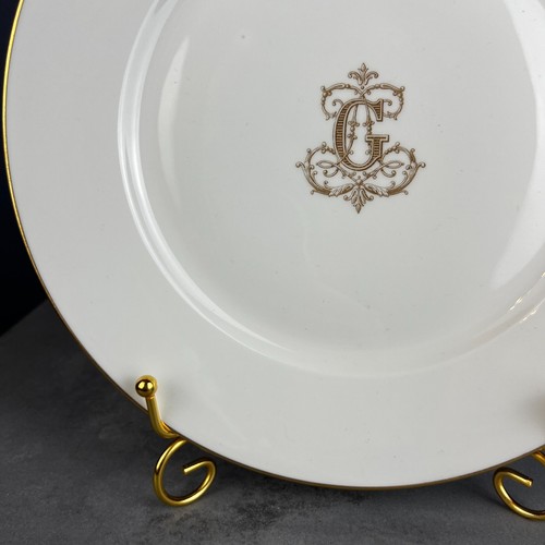 Piatto porcellana Sevres 1881 monogramma G Georges oro bianco antico doratura Francia - Foto 12 di 18