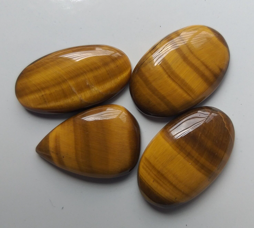 Natural Tiger's Eye Mix Shape Loose Gemstone Cabochon 96 Carat 4 Pcs Lot - Picture 3 of 4