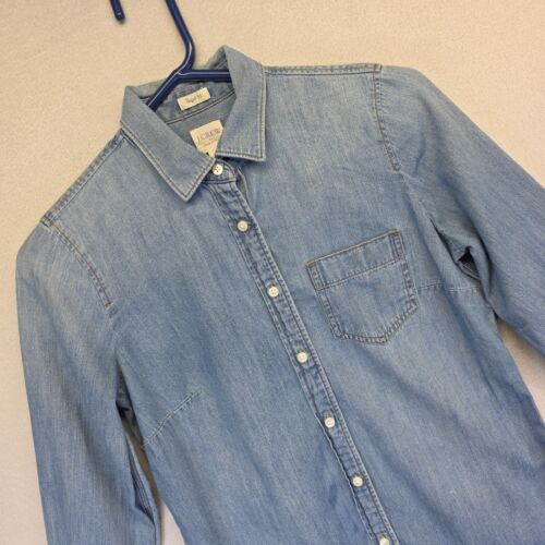 Blusa Camisa J Crew Top Mujer XS Azul Abotonada Cambray Ajuste Perfecto Lavado Ligero - Imagen 2 de 11