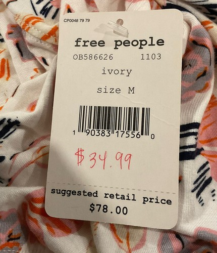 We The Free People Top Women Medium Ivory Pullover Off Shoulder Cropped Boho NWT - Picture 9 of 12