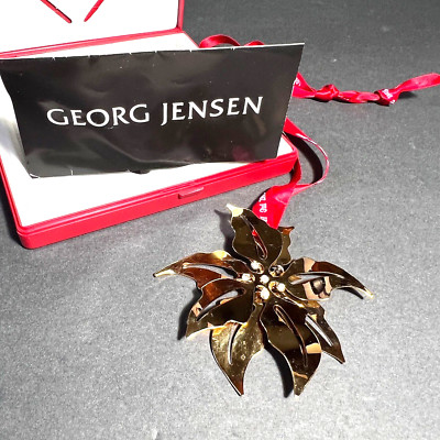 George Jensen Annual 2001  Christmas Ornament Gold Plated Poinsettia in Box