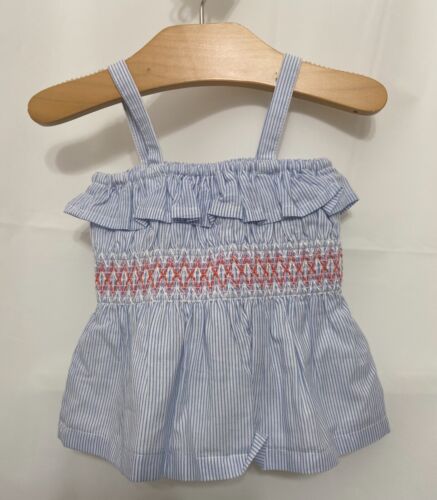 210135 Girl's 3-6 Months JANIE and JACK Blouse Blue Striped Smocked Tank Top NWT - Picture 4 of 4