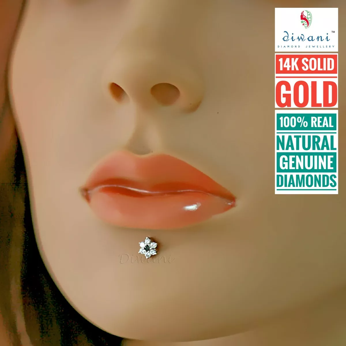Gold lip ring with diamond deals
