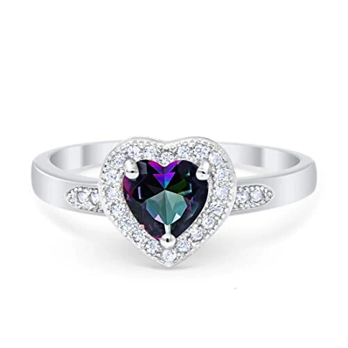 Halo Herz Versprechen Ehering simulierte Zirkonia 925 Sterling Silber - Bild 12 von 47