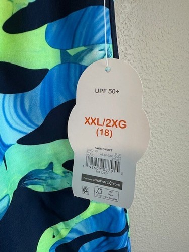 NWT Wonder Nation Boy's Size XXL (18) Swim Trunks Shorts Sharks Neon Green Blue - Picture 2 of 3