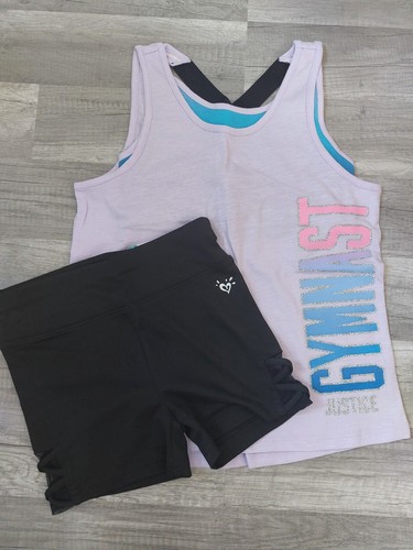NWT Justice Girls Outfit Gymnast 2Fer Top/Compression Shorts Size 10 (D) - Picture 1 of 2