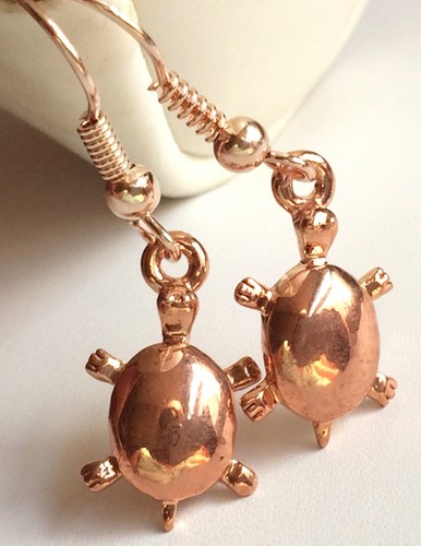 Rose Gold Sea Life Turtle Earrings Island Beach Nautical Plated USA Seller - Picture 10 of 12
