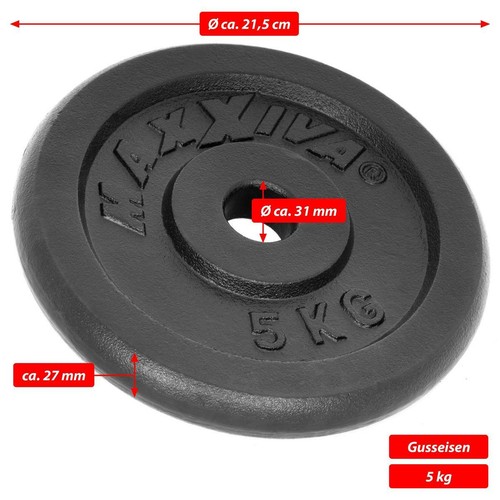 MAXXIVA Hantelscheiben 6er Set Gewichtsplatte je 5 kg Gusseisen schwarz 30 kg - Bild 7 von 7
