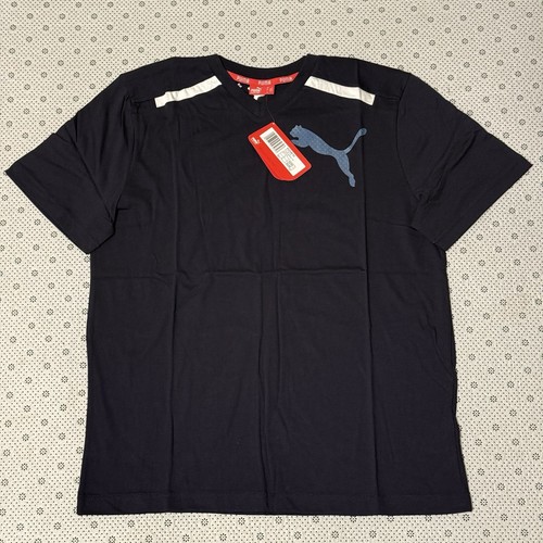 Puma Short Sleeve Cotton V Neck Graphic T-Shirt Navy Blue UK size L - Picture 1 of 14