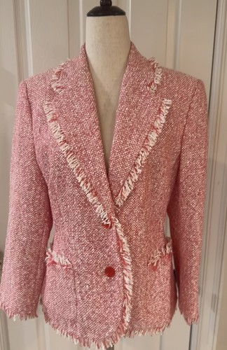 Feraud Tweed Blazer Red Fringe Hem Size 40 - Picture 2 of 24