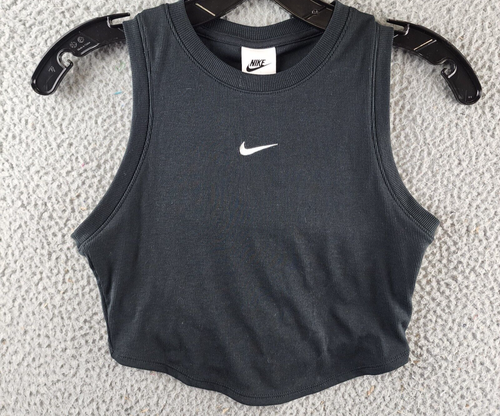 Nike Sportswear Chill Knit Black Ribbed Crop Tank Top Women's XS Black Pullover - Picture 2 of 17