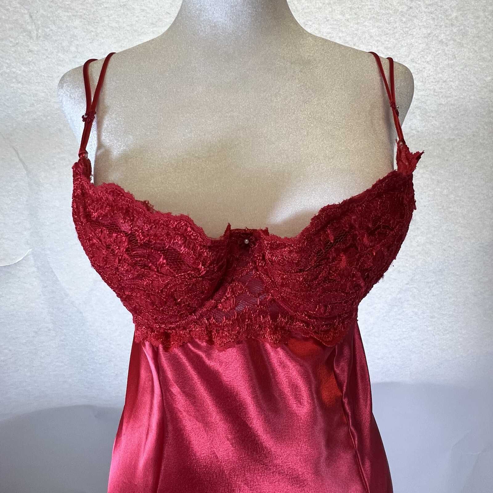 Shirley of Hollywood Red Satin Nightdress Size S … - image 3