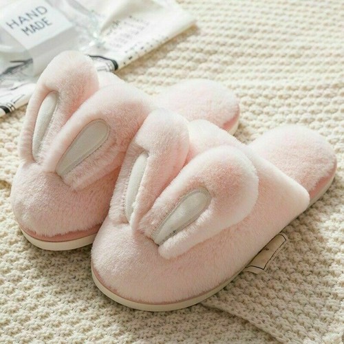 Damen Herren Kunstpelz Flauschig Bunny Ohr Slipper Hausschuhe Fell Gefüttert - Bild 6 von 15