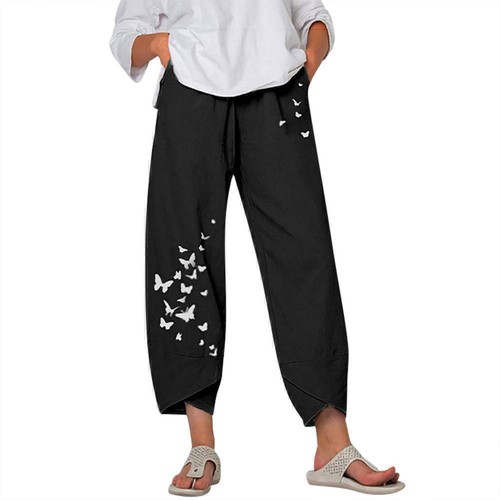Women Cotton Linen Harem Trouser Summer Baggy Loose Casual Wide Leg Lounge Pants - Picture 19 of 20