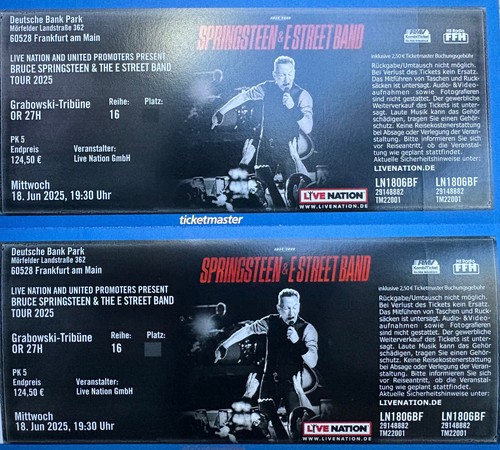 2 x Bruce Springsteen Frankfurt 18.06. Sitzplätze Oberrang nebeneinander