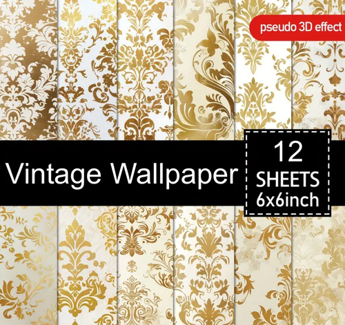 Vintage Wallpaper - Craft Paper - 12 Sheets - 6"x6" - 160gsm - Scrapbooking